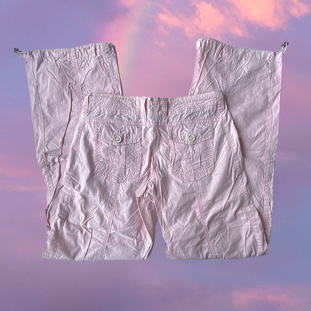 Vintage Y2K Baby Pink Low Waist Baggy Cargos (32-34 EU / 4-6 UK / XS)