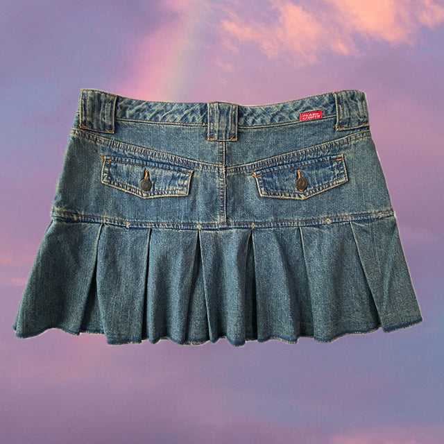 Vintage Y2K Pleated Denim Mini Skirt (M - 38 EU - 10 UK)
