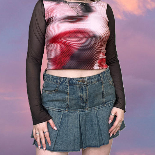 Vintage Y2K Pleated Denim Mini Skirt (M - 38 EU - 10 UK)