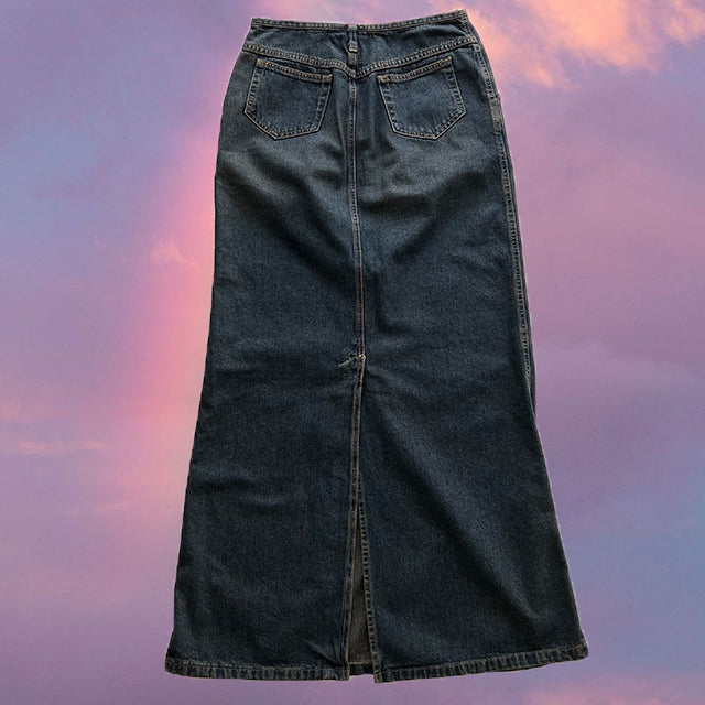Vintage 90's Boho Denim Maxi Skirt (36 EU / UK 8 / US 4)