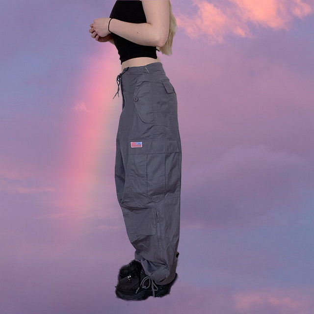 Vintage 90's Archive Grey Parachute Baggy Cargo Pants (XS-S-M)