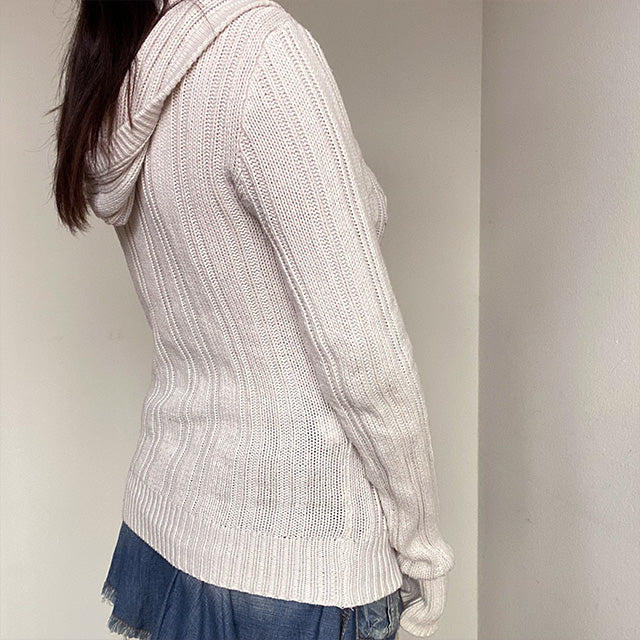 Vintage 90's White Knit Cardigan with Hoodie (M)