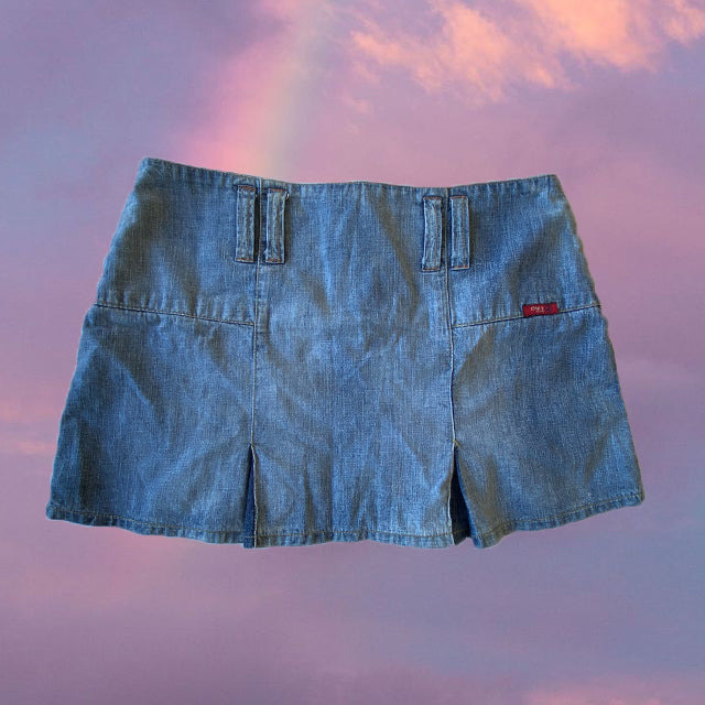 Vintage Y2K Pleated Denim Miniskirt with Zip Detail (M - 38 EU)