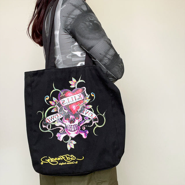 Vintage Y2K Cyber Ed Hardy Black Tote Bag