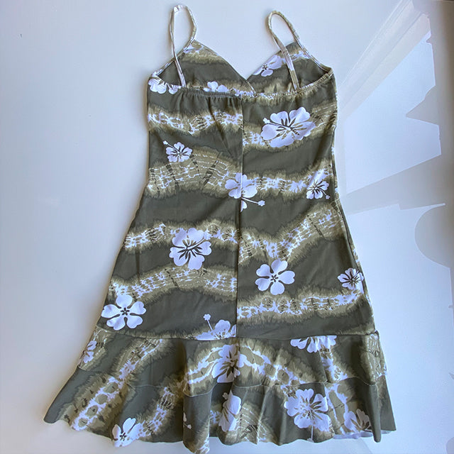 Vintage 90's Summer Green Hawaiian Print Dress (XS/S)