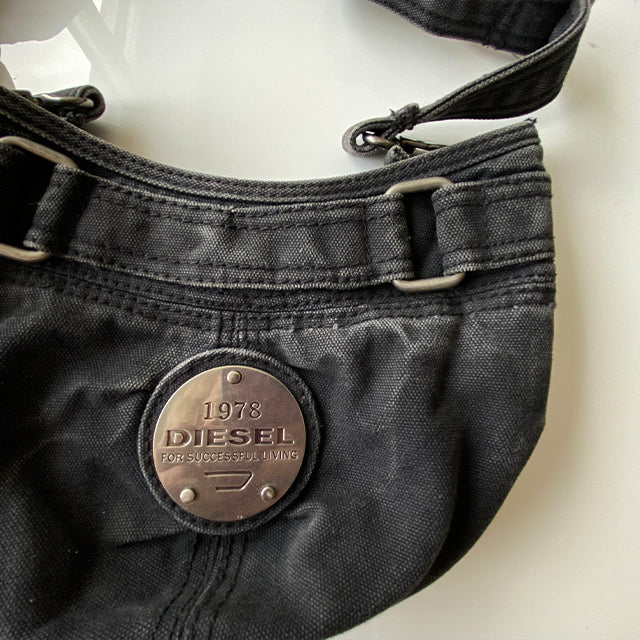 Vintage Y2K Grunge Diesel Black Denim Crossbody Bag