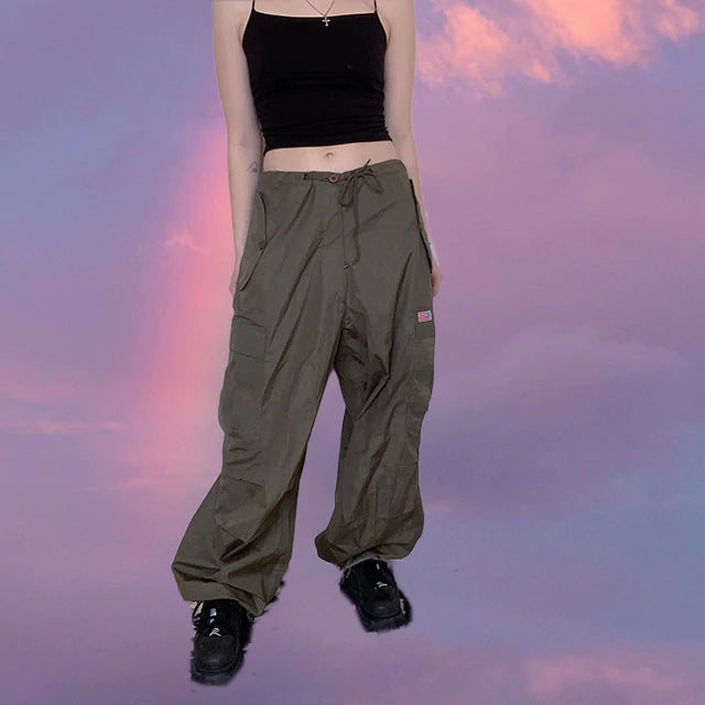 Vintage 90’s Rave Blue Parachute Baggy Cargo Pants (XS-S-M)