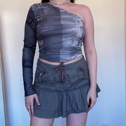Vintage Y2K Fairy Grunge Khaki Mini Skirt (36/38 EU - 8/10 UK)