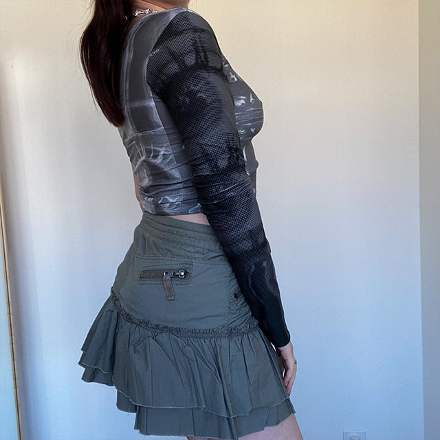 Vintage Y2K Fairy Grunge Khaki Mini Skirt (36/38 EU - 8/10 UK)