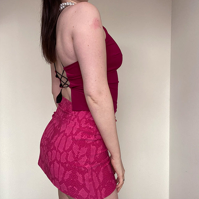 Vintage 90's Pink Snakeskin Print Club Miniskirt (S/M)
