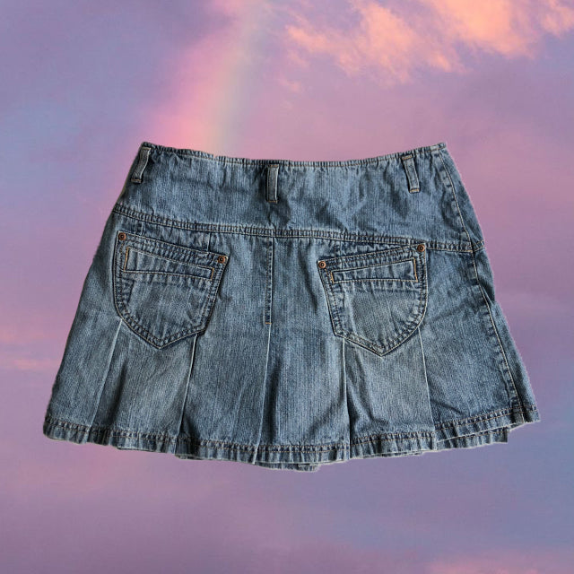 Vintage Y2K Denim Pleated Mini Skirt (L)