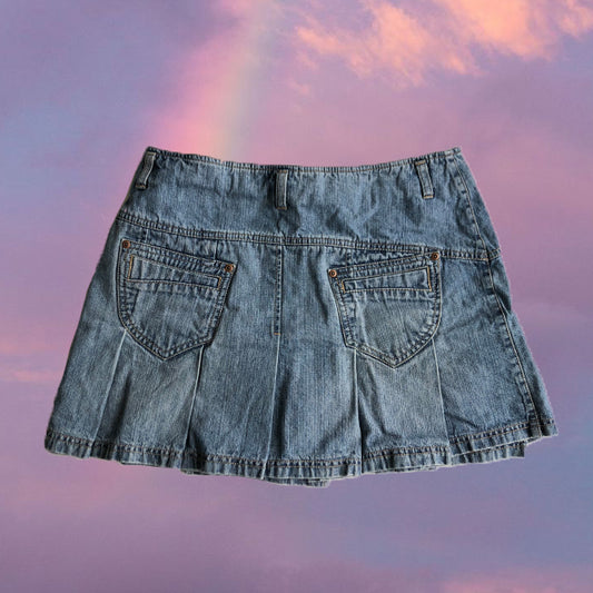 Vintage Y2K Denim Pleated Mini Skirt (L)