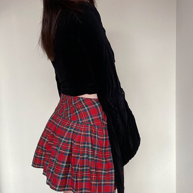 Vintage 90's Cyber Goth Pimkie Red Plaid Pleated Skirt (38 EU/UK 10)