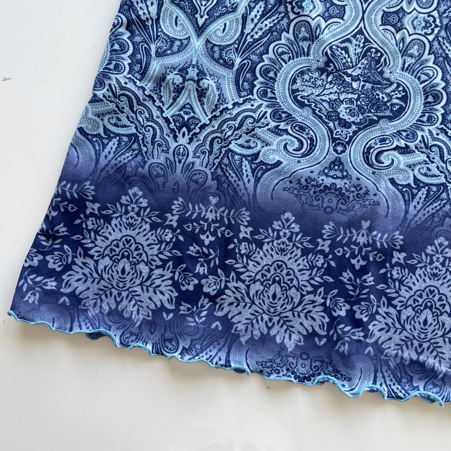 Vintage 90's Boho Blue Paisley Midi Mesh Skirt (M)