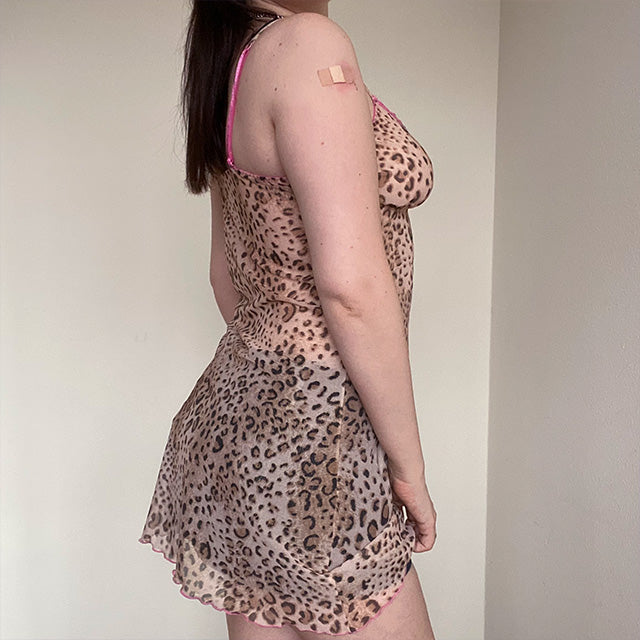 Vintage Y2K Sheer Cheetah Print Slip (M)