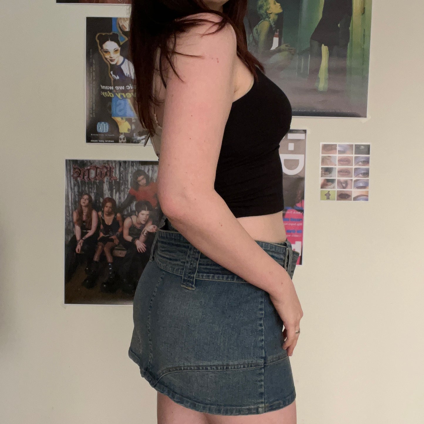 Vintage Y2K Low Waist Denim Mini Skirt with Buckle (M)