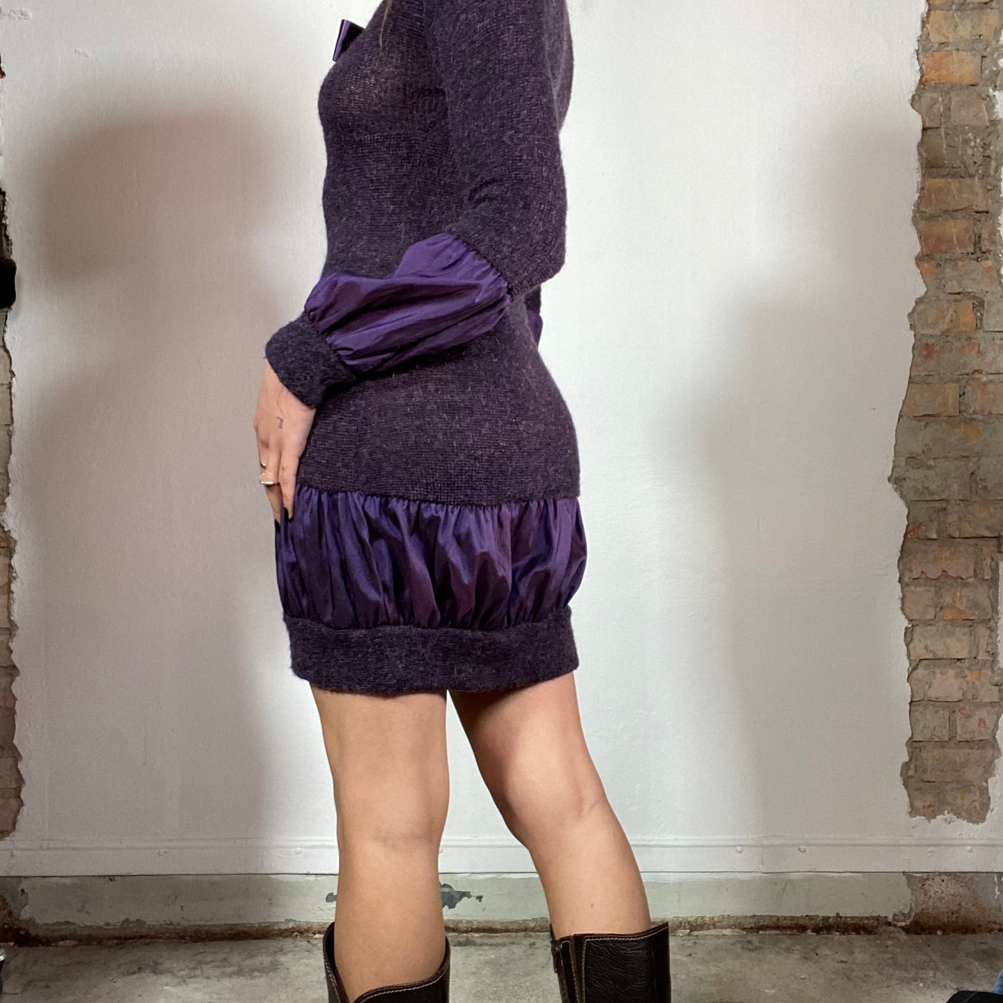 Vintage 90's Whimsigoth Purple Knit Dress With Satin Details (S)