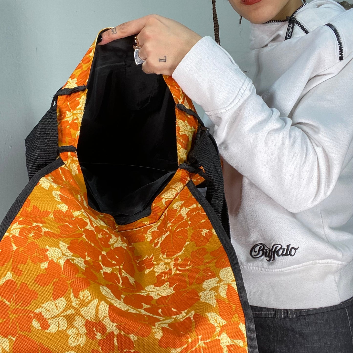 Vintage 2000's Surfer Orange Crossbody Messenger Bag with Hibiscus Print