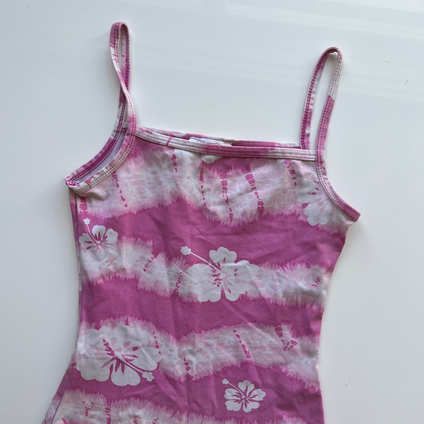 Vintage 90's Summer Pink Hibiscus Print Dress (XS)
