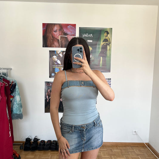 Vintage 90's Rock Baby Blue Cami Top with Denim Trim (S)