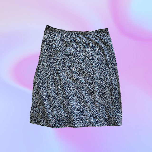 Vintage 90's Blue Floral Mesh Midi Skirt (L)