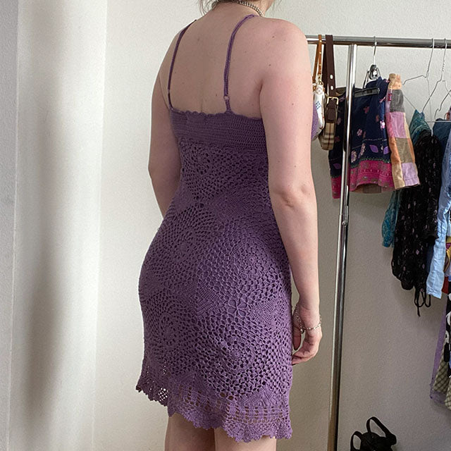 Vintage 90's Purple Crochet Midi Dress (S)