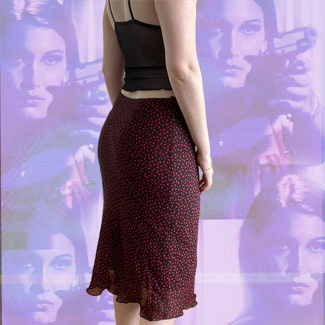Vintage 90's Black Midi Mesh Skirt with Roses Print (M/L)
