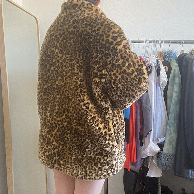 Vintage 90s Cheetah Print Furry Jacket (S/M)