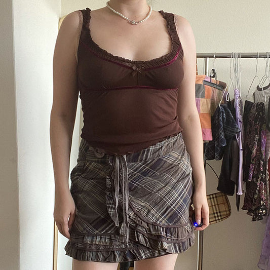 Vintage 90's Taupe Plaid Fairycore Skirt (36)