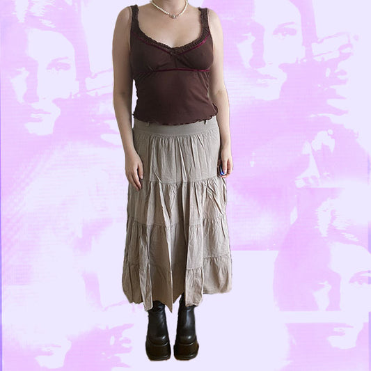 Vintage 90's Taupe Fairycore Maxi Skirt (S/M)