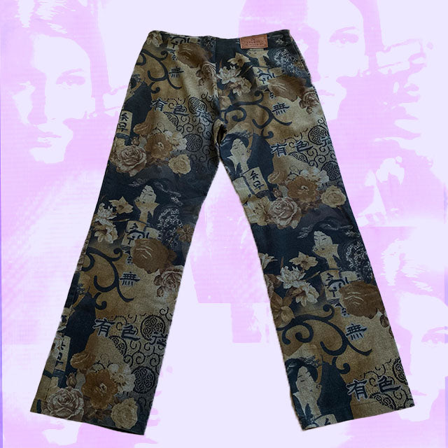 Vintage 90's Japanese Print Denim Trousers (M)