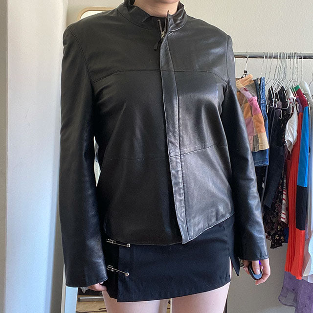 Vintage 90's Boxy Fit Leather Jacket (38))