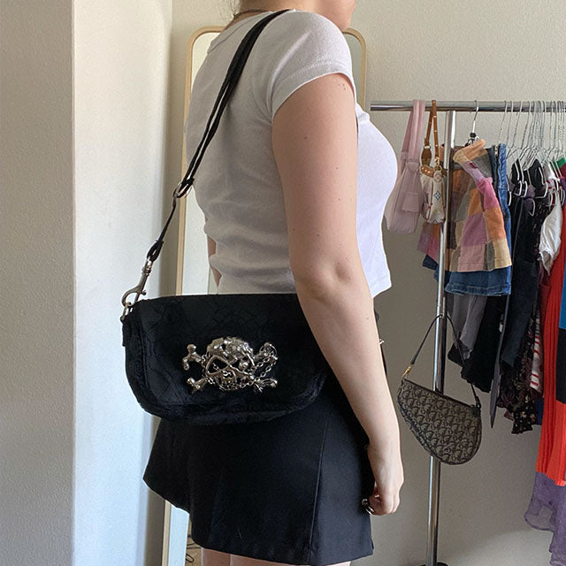 Vintage 90's Queen of Darkness Spiderweb Shoulder Bag with Skull Detailing