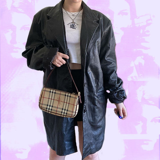 Vintage 90s Black Leather Coat (XL)