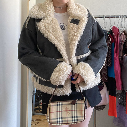 Vegan Green and Cream Vegan Furry Trim Jacket (S)