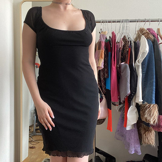 Vintage 90's Fairy Grunge Black Mesh Dress (40/UK 14)