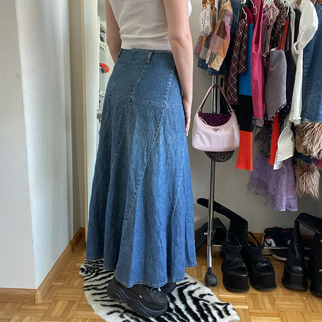 Vintage 90's Blue Denim Maxi Skirt (38)