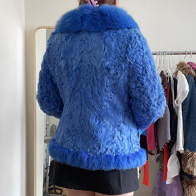 Vintage 90s Blue Afghan Fur Jacket (S/M)