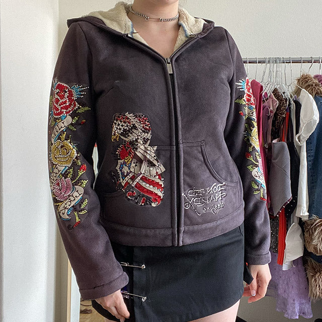 Vintage Y2K Ed Hardy Zip Up Hoodie (S)