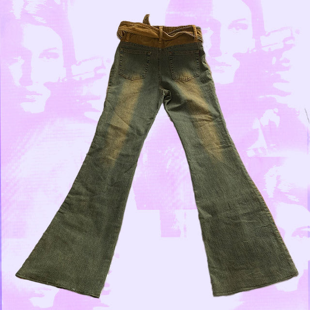 Vintage Y2K Low Waist Jeans with Cord Detail and Removable Belt (34)