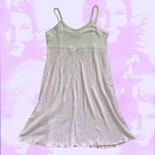 Vintage 90's Babydoll White and Pink Thermal Dress (XS/S)