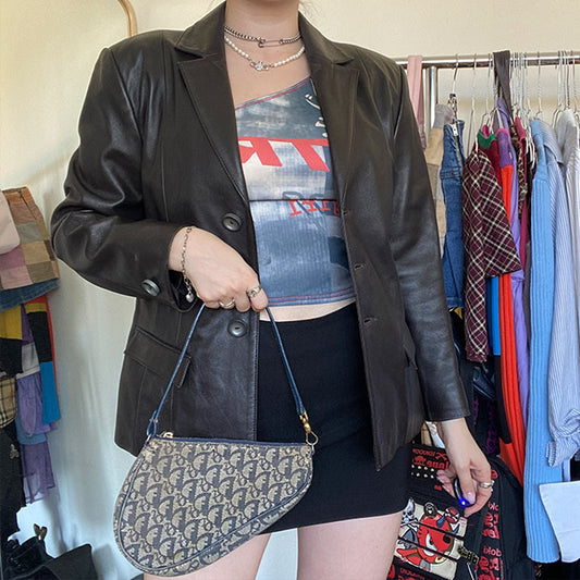 Vintage 90s Black Leather Blazer (40 EU)