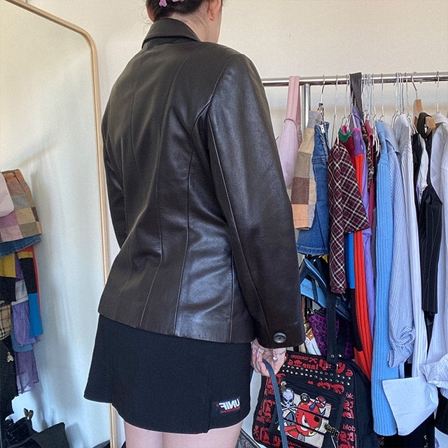 Vintage 90s Black Leather Blazer (40 EU)