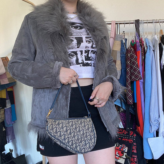 Vintage 90s Grey Vegan Afghan Jacket (M)