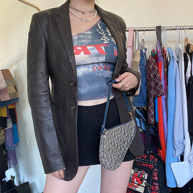 Vintage 90s Very Dark Brown Leather Blazer (36 EU/UK 10)