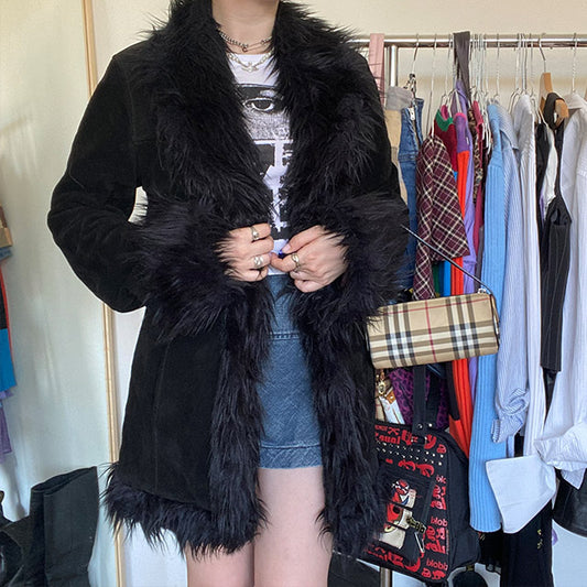 Vintage 90s Black Suede Afghan Coat (S/M)