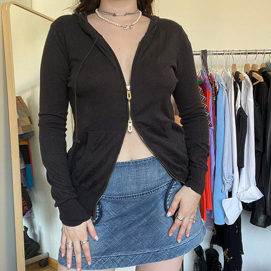 Vintage Y2K Angel Wings Double Zip Knit Hoodie (S/M)