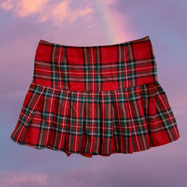 Vintage 90's Cyber Goth Red Plaid Skirt (34 EU)