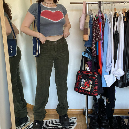 Vintage 90's Calvin Klein Green Corduroy Low Waist Bootcut Trousers (38 EU)