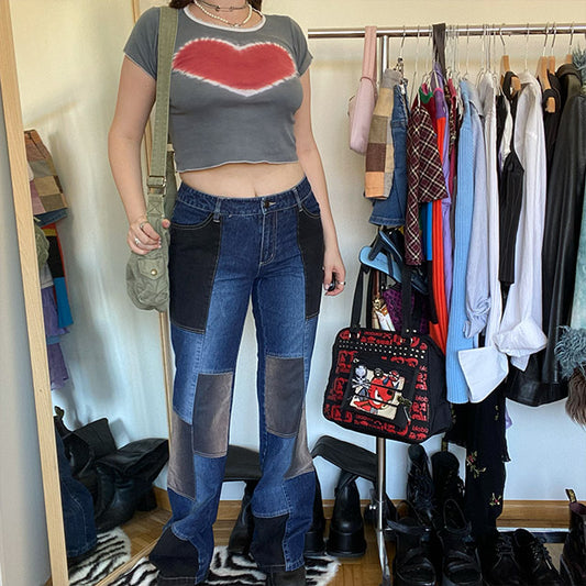 Vintage 90's Patchwork Low Waist Bootcut Jeans (38 EU/UK 12)